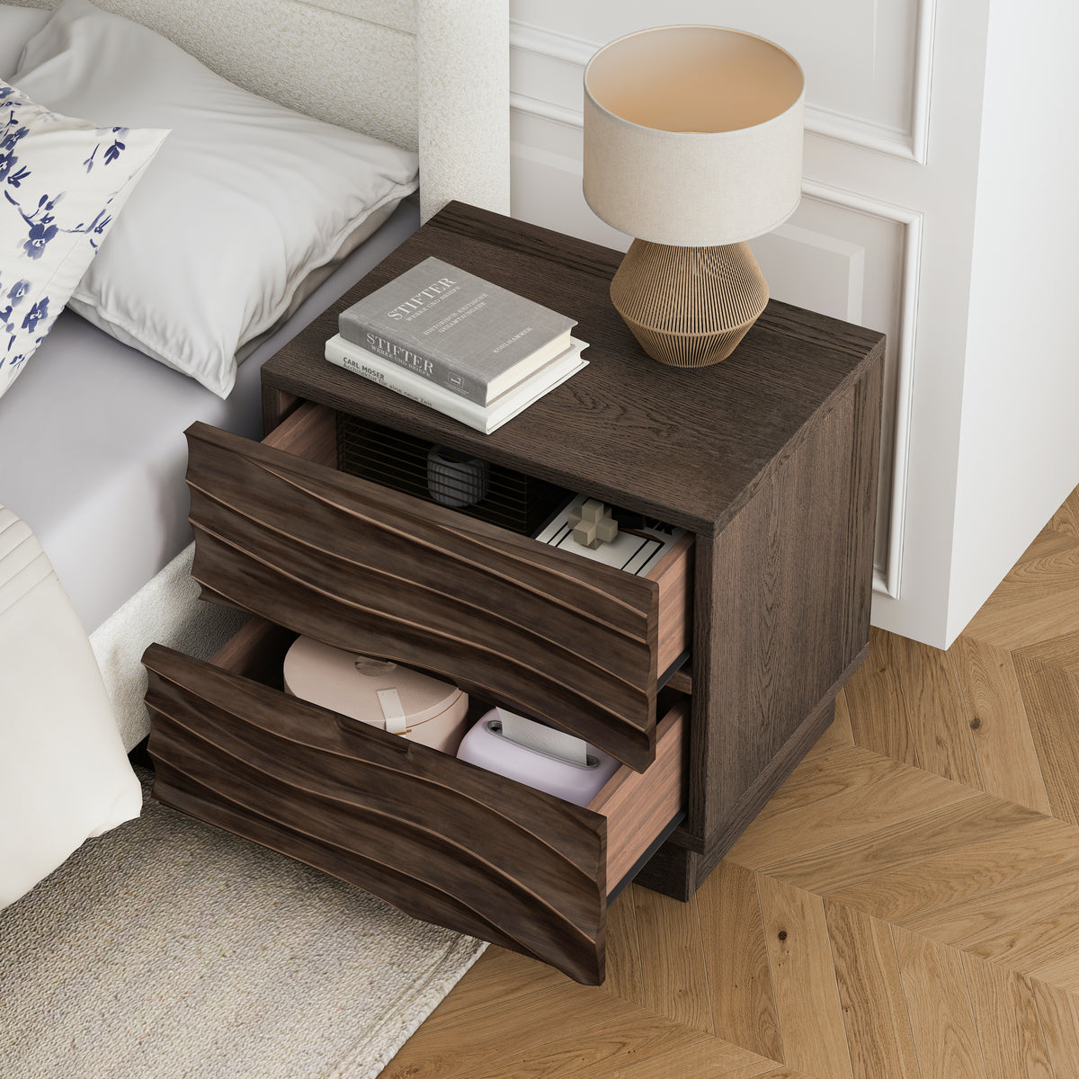Solid Wood Nightstands with 2 Drawers
