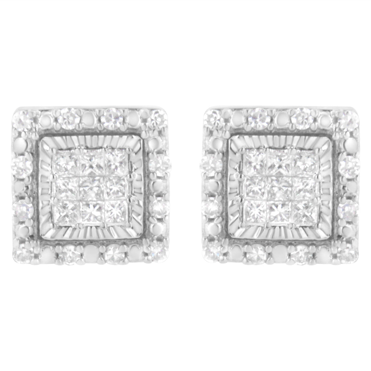 10K White Gold 1/2 cttw Invisible Set Princess-Cut Diamond Square Stud Earring (I-J Color, I1-I2 Clarity)