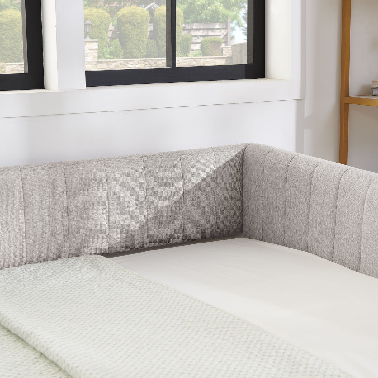 Upholstered Daybed With Trundle With Vertical Stripes