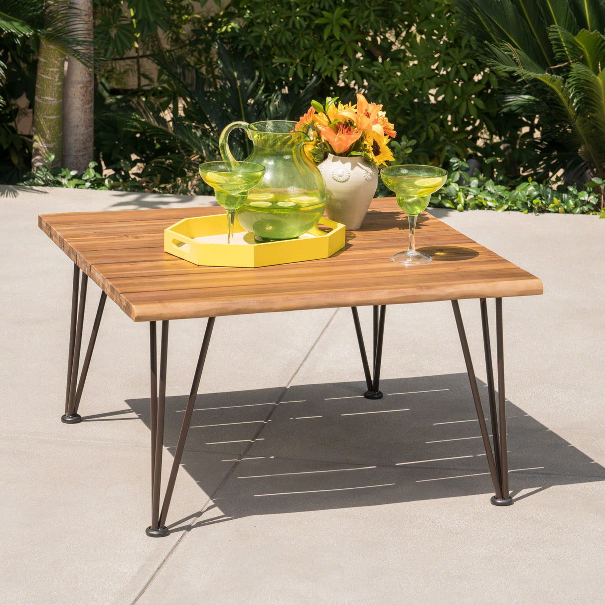 Outdoor Coffee Table With Slat Top And Metal Legs - Teak - Best Buy Furniture