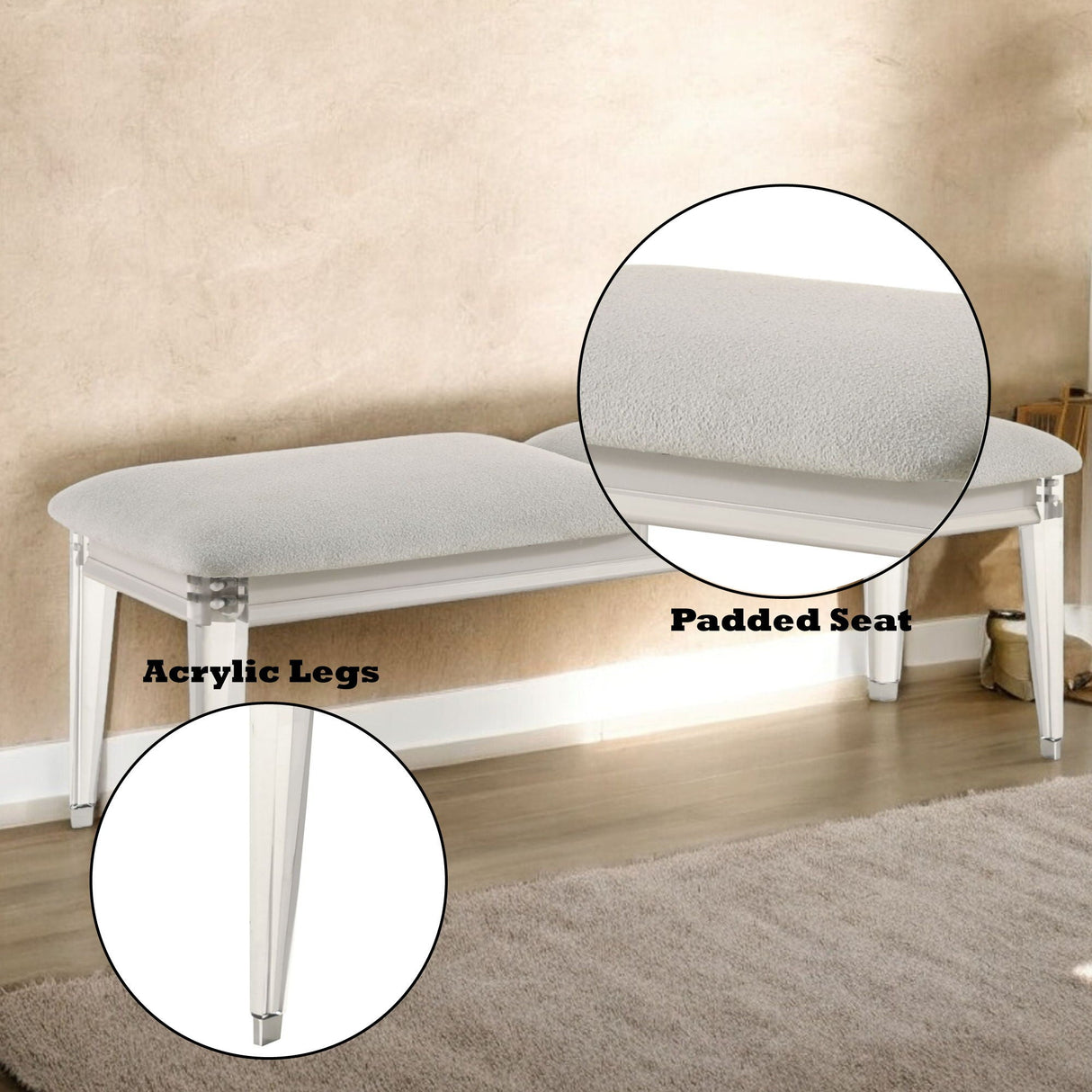 Laveda - Boucle Bench - Light Gray / White - Best Buy Furniture