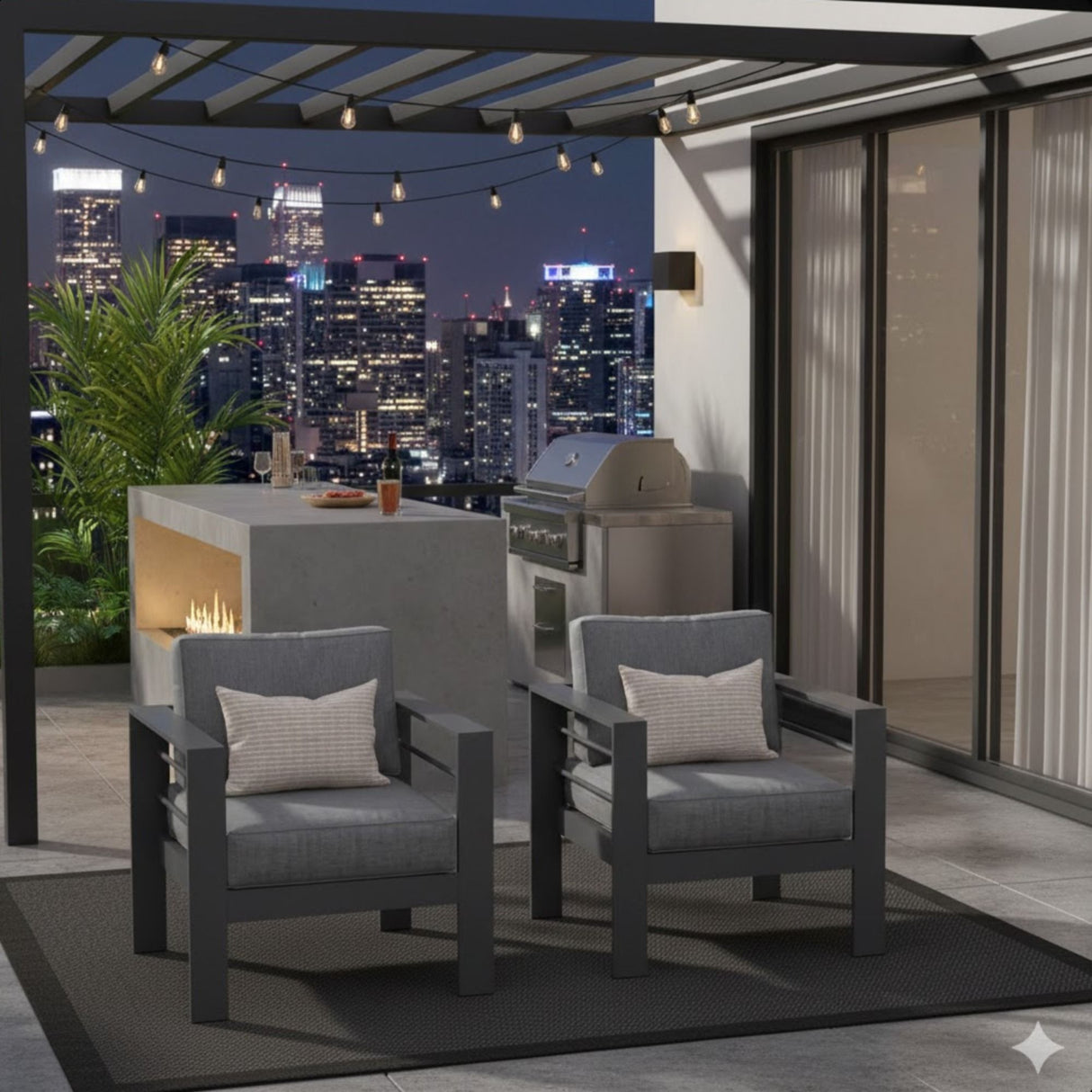 Patio Armchairs With Thick Cushions, All Weather (Set of 2) - Gray / Gray