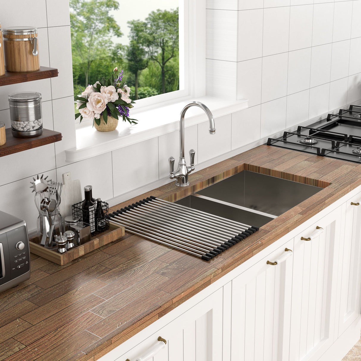 Undermount Double Bowl Kitchen Sink 16 Gauge With 9" Deep Basin - Brushed Nickel