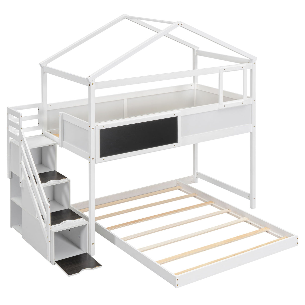 House Style Bunk Bed With Storage Staircase And board