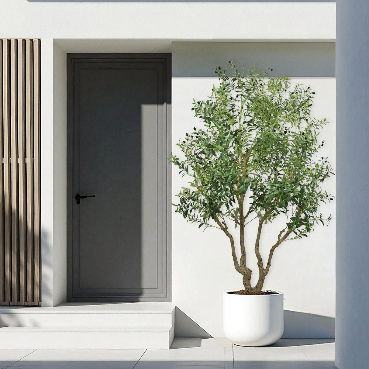 Artificial Olive Tree Large With Trunk, Indoor / Outdoor Decorative Plant For Living Room - Green