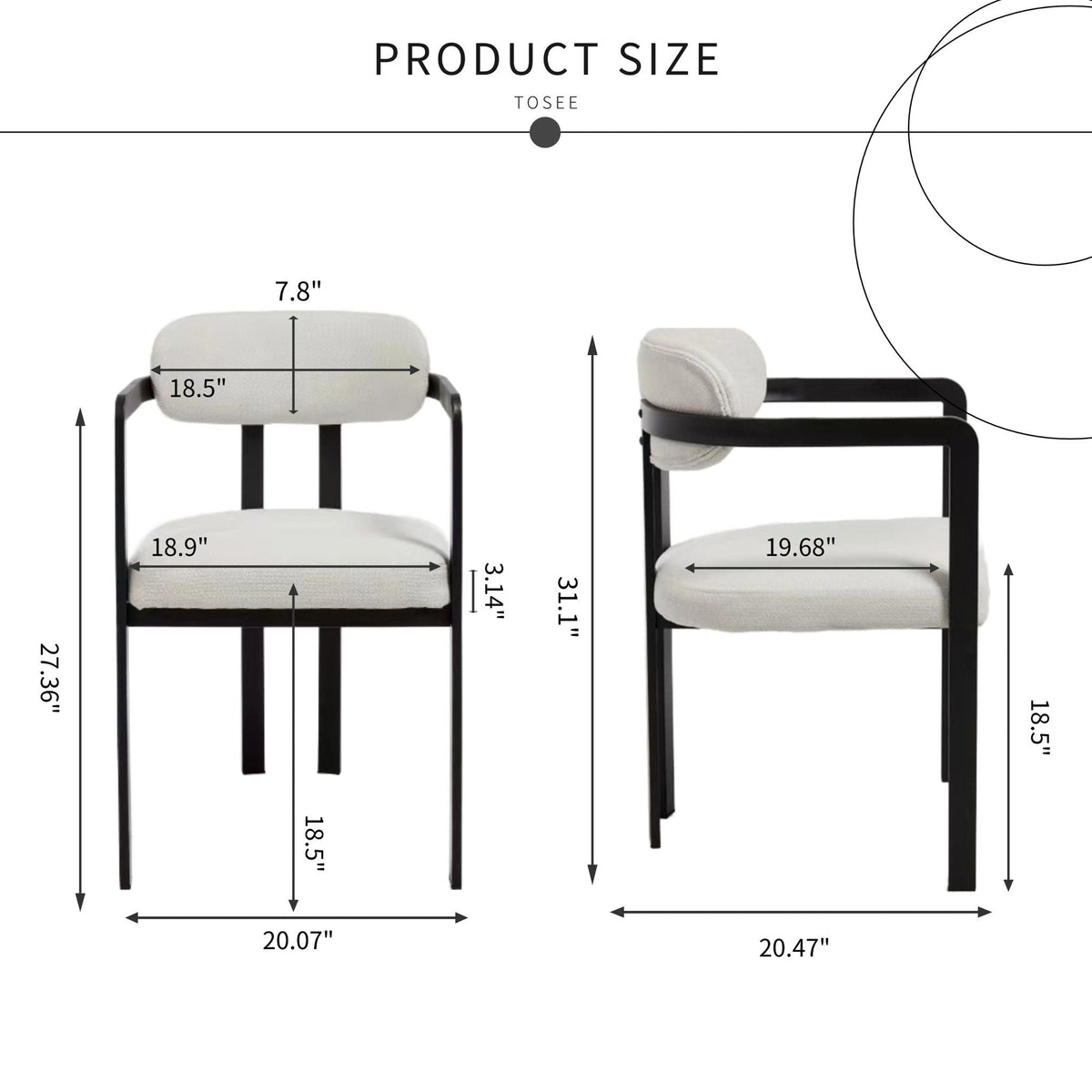 Dining Arm Chairs Set of 2 with Fabric Upholstery and Metal Legs - view 9