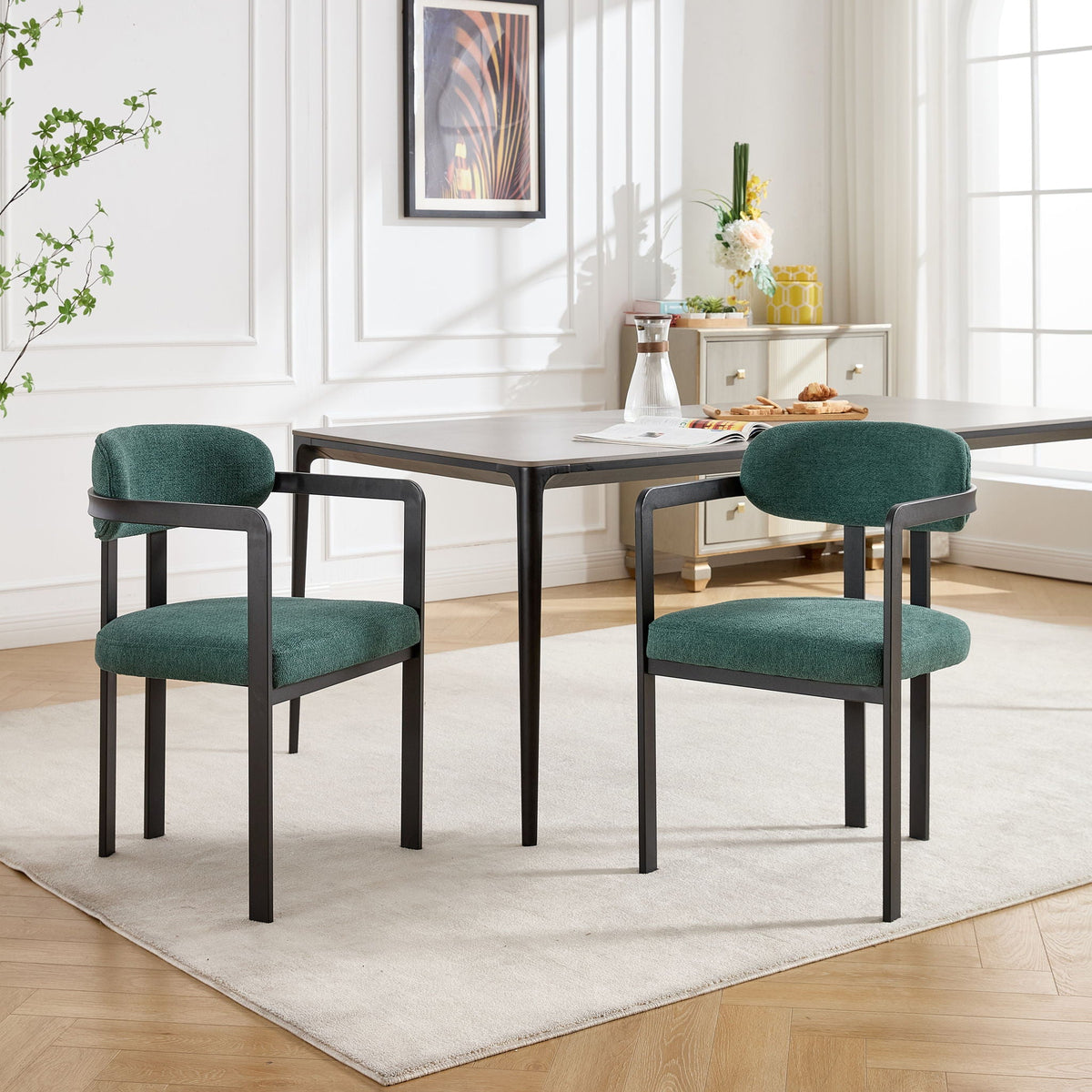 Dining Arm Chairs Set of 2 with Fabric Upholstery and Metal Legs - view 3