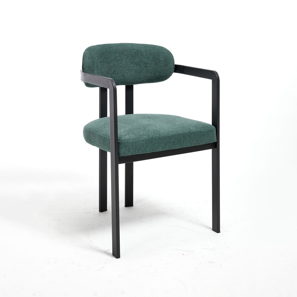 Dining Arm Chairs Set of 2 with Fabric Upholstery and Metal Legs in Green