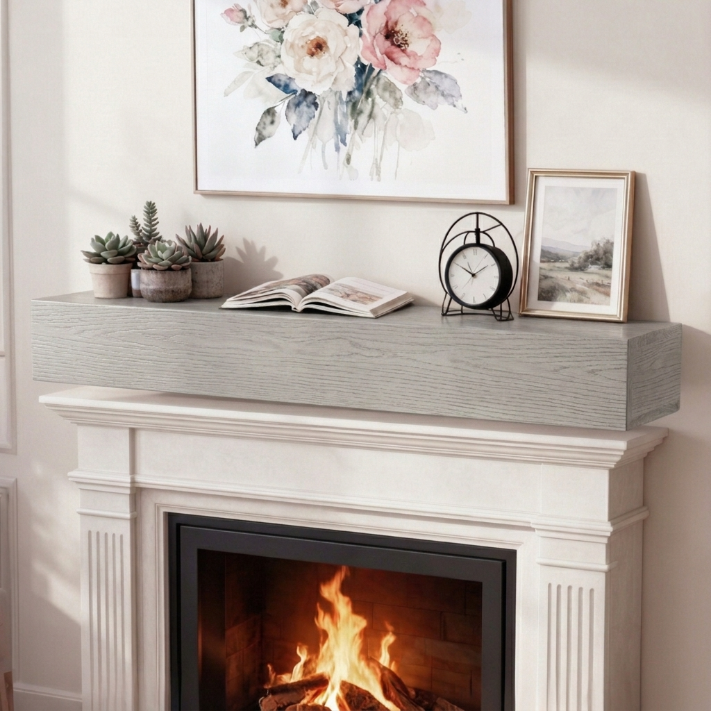 Droad 60" Rustic Embossed Wood Fireplace Mantel - view 10
