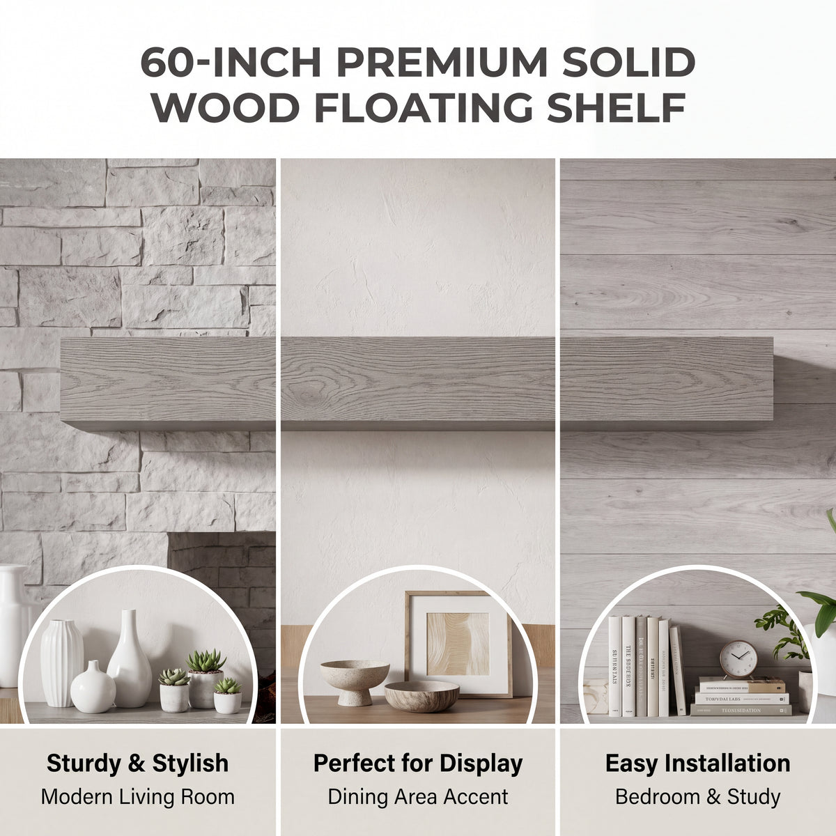 Droad 60" Rustic Embossed Wood Fireplace Mantel - view 7