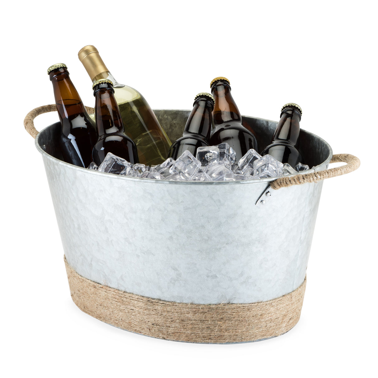 Jute Rope Wrapped Galvanized Tub Ice Bucket