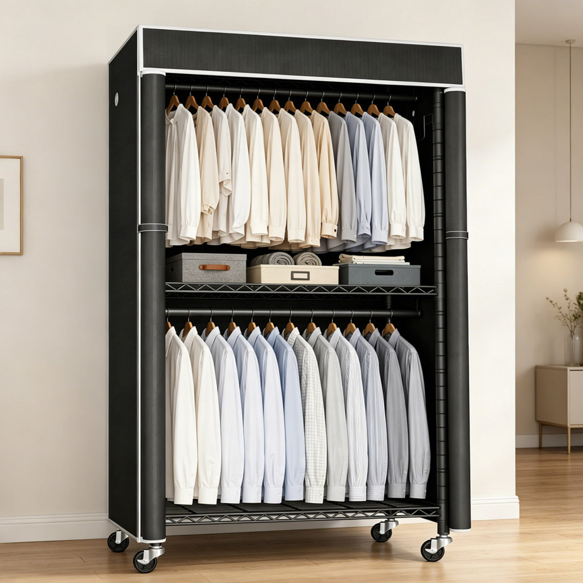 Freestanding Garment Rack with Dust Cover