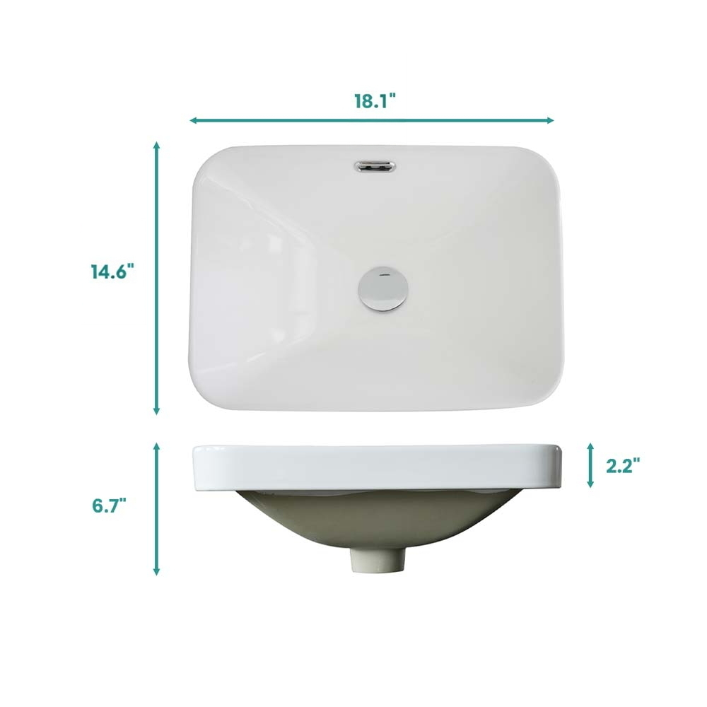 Integrated White Ceramic Basin, 18-Inch, Gloss Finish