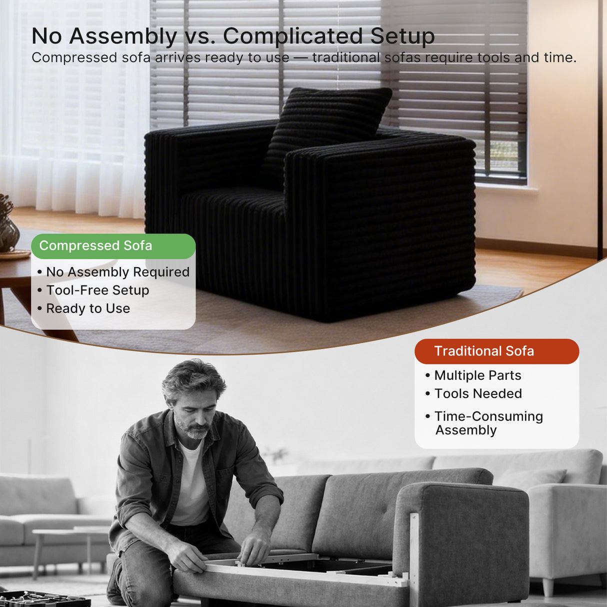Small Boneless Sofa Chair, No Assembly Couch in a Box Memory Foam Mini Cloud Reading Chair with Throw Pillow for Living Room Bedroom Playroom