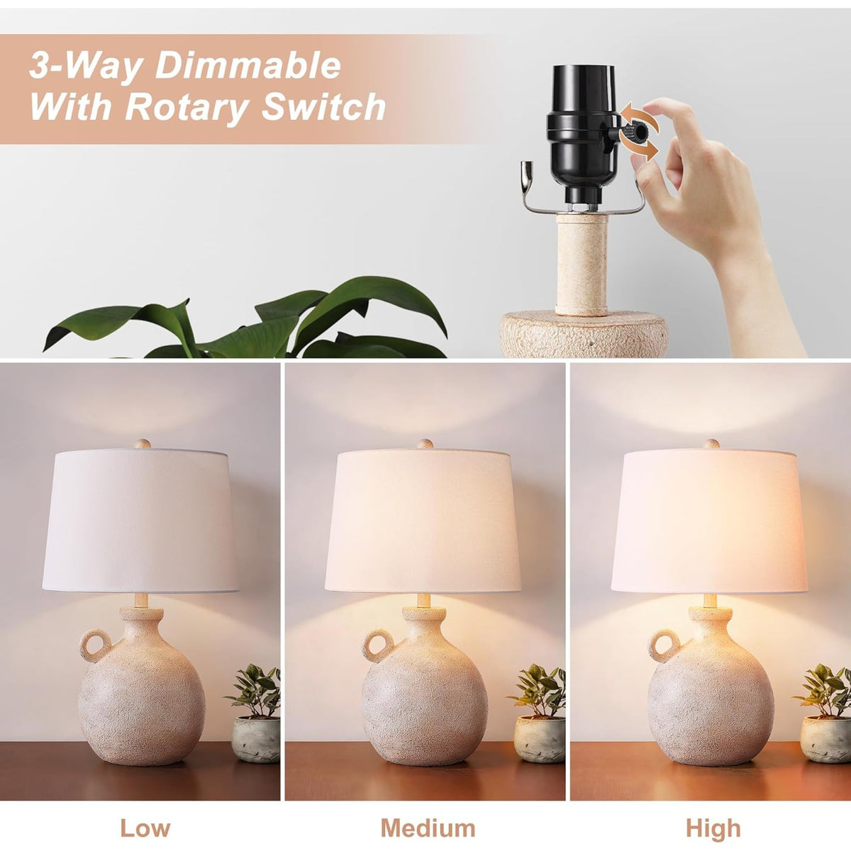 24-Inch Farmhouse Table Lamp, Resin Base with USB Port, Brown
