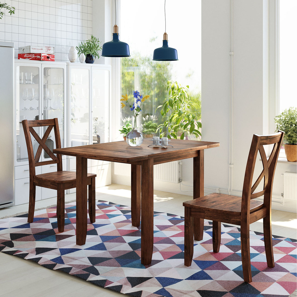 TOPMAX 3-Piece Wood Drop Leaf Breakfast Nook Dining Table Set with 2 X-back Chairs