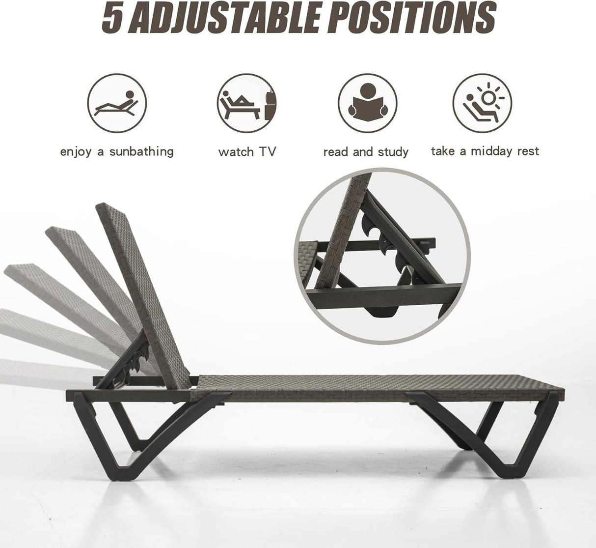 Pool Lounge Chairs Set of 2, Wicker Adjustable Outdoor Chaise Lounge with Wheels
