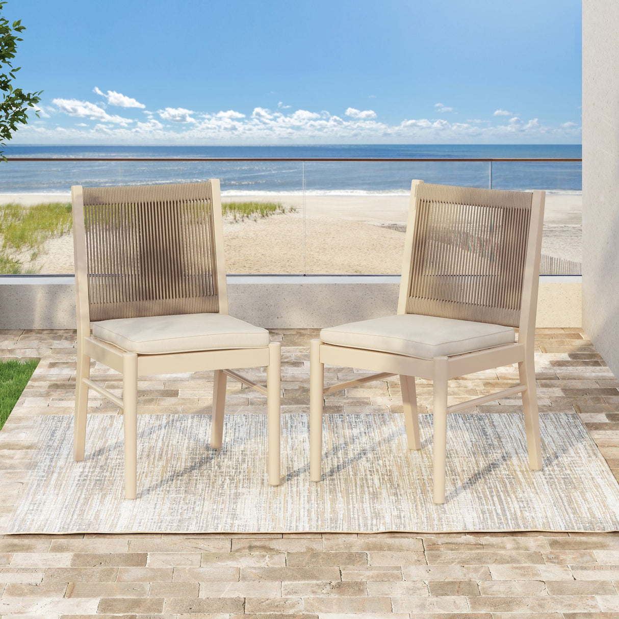 Cordoba - Dining Chair (Set of 2) With Acacia Wood Frame And Water Repellent Fabric - Beige / Yellow - Best Buy Furniture