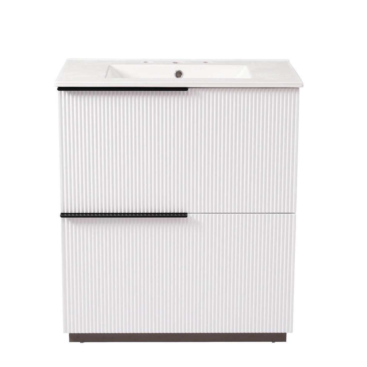 Fluted Bathroom Vanity With Ceramic Sink and Soft-Close Slides