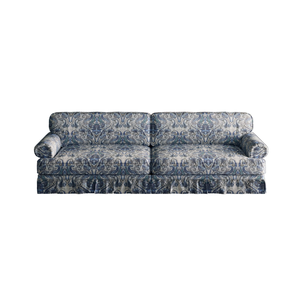 Luxuriously Comfortable Cloud Couch Sofa With Elegant Rolled Arms & Pleated Skirt Design