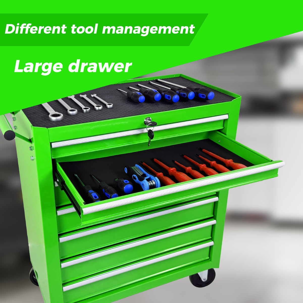 Rolling Tool Chest with 7-Drawer Tool Box - Green