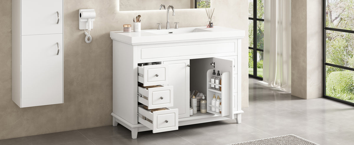 48" Bathroom Vanity with Resin Sink, Soft-Close Drawers & Shelves