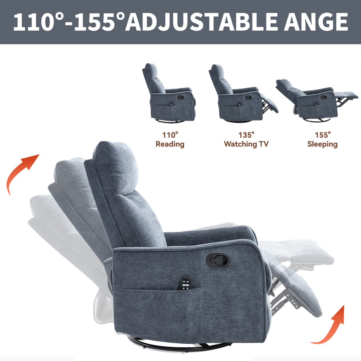 Blue Heat Massage Manual Recliner Chair