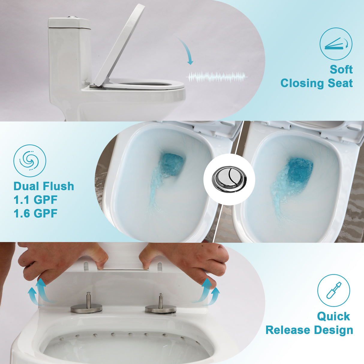 Ceramic One Piece Toilet for Bathroom, 12-inch Rough-In, Dual Flush