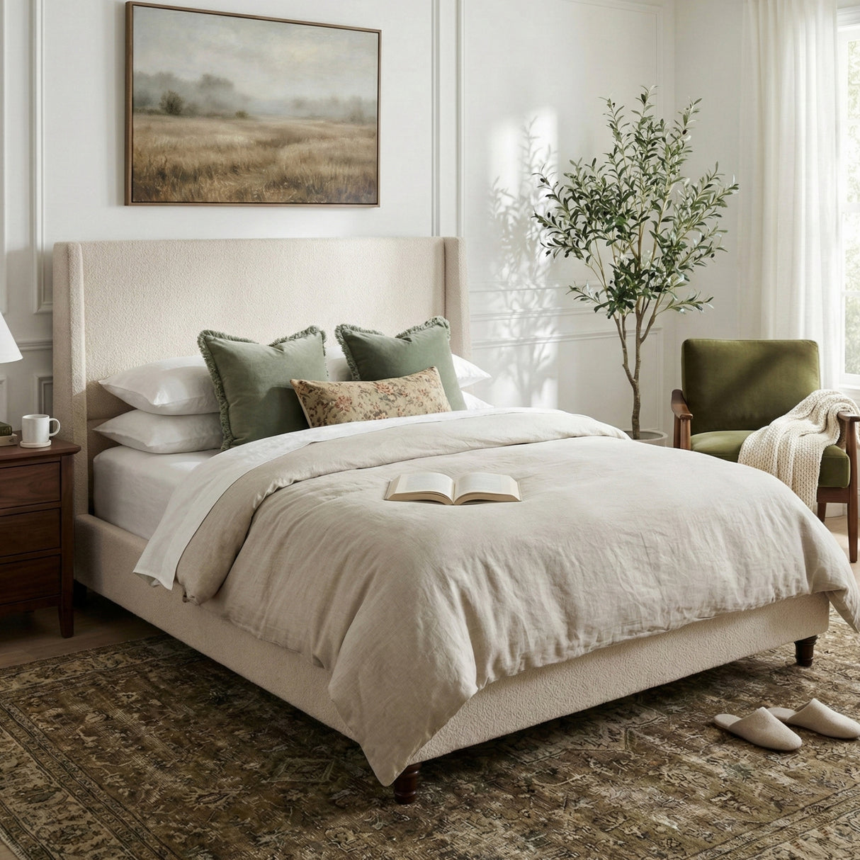 52.7" Tall Wingback Upholstered King Size Platform Bed Frame