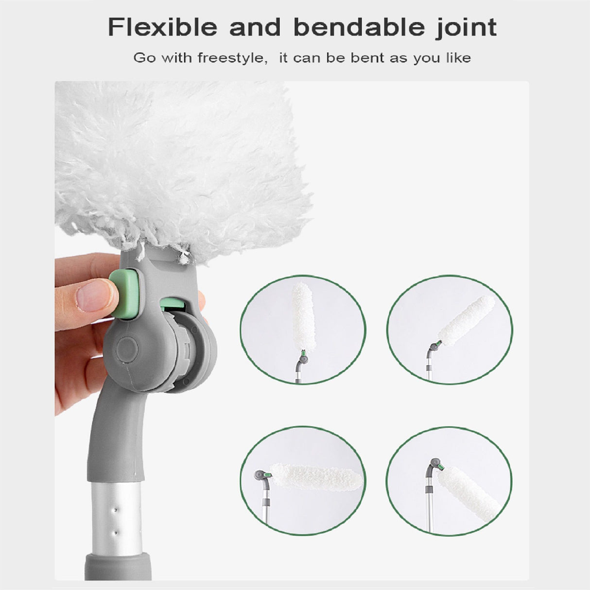 Long Handle Duster With Extension Bar, Home Dust Collector - White