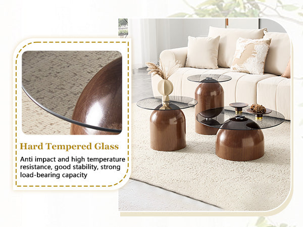 Nesting Coffee Table Set of 3 with Glass Desktop