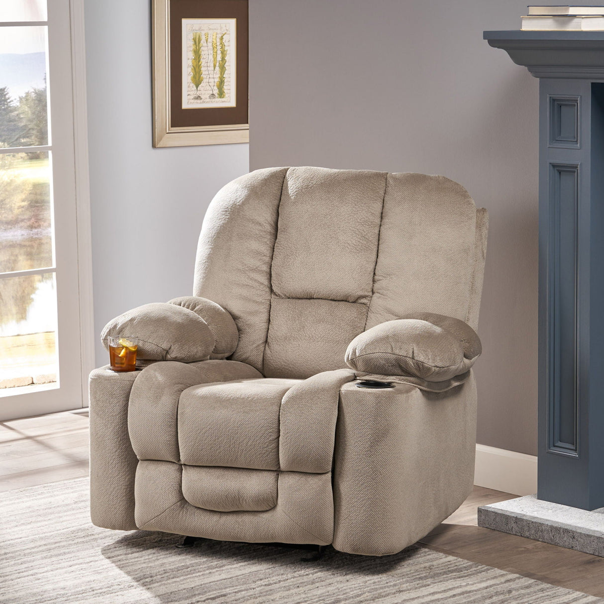 Luxurious Manual Recliner Chair With Skin-Friendly Fabric And Dual Cup Holders - Best Buy Furniture