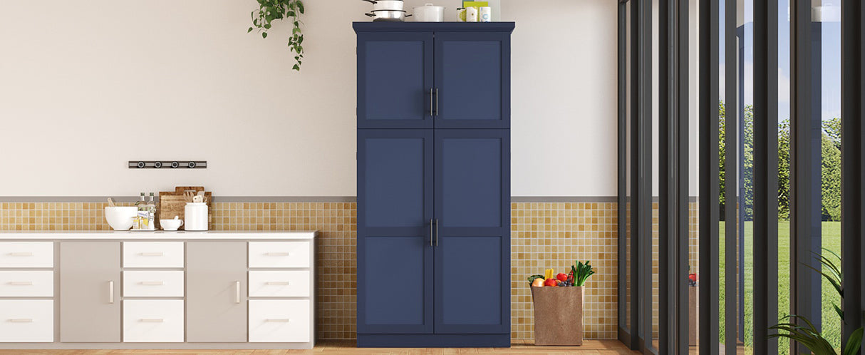 TOPMAX Freestanding Kitchen Pantry Cabinet with 4 Doors and Pull-Out Trays