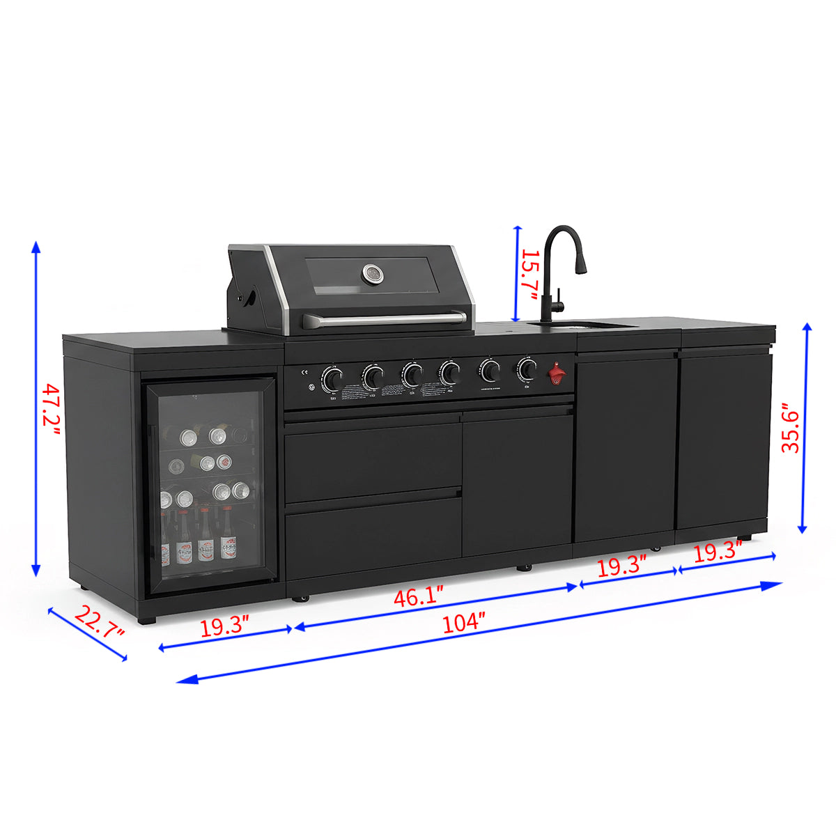 4-Burner Deluxe Stainless Steel Propane Gas Outdoor Kitchen Barbecue Island Grill