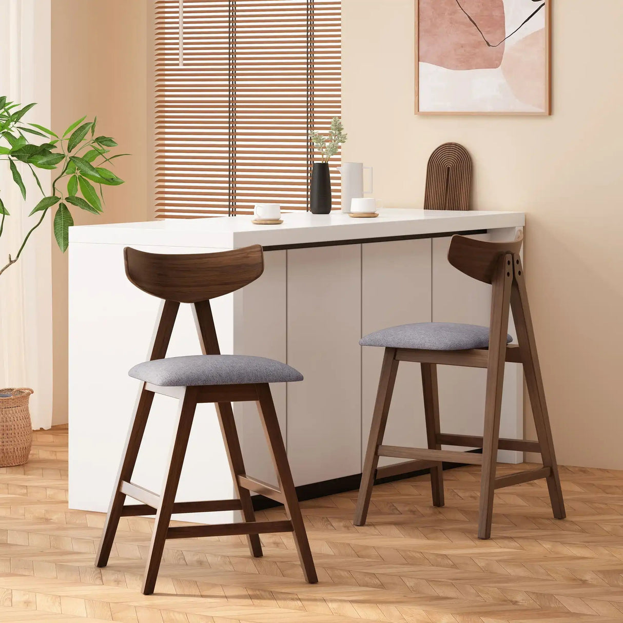 Mid Century Modern Counter Stool With V Shape Frame And Upholstered Seating - Best Buy Furniture