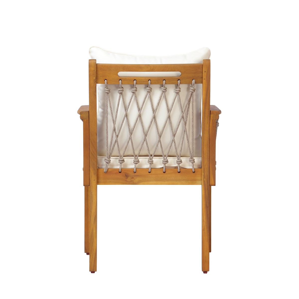 Outdoor Patio Acacia Wood Chairs With Woven Rope Arms