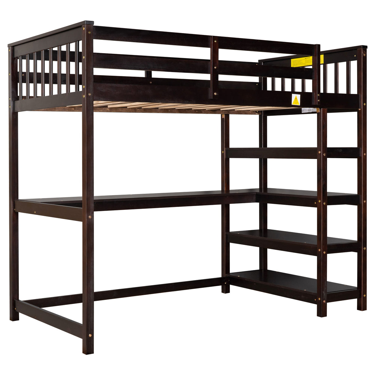 Loft Bed With Storage Shelves And Under Bed Desk