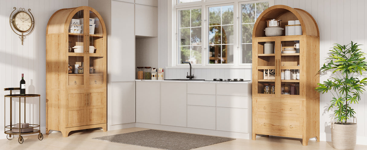 K&K 71" Tall Arched Kitchen Pantry Cabinet with Door Shelves