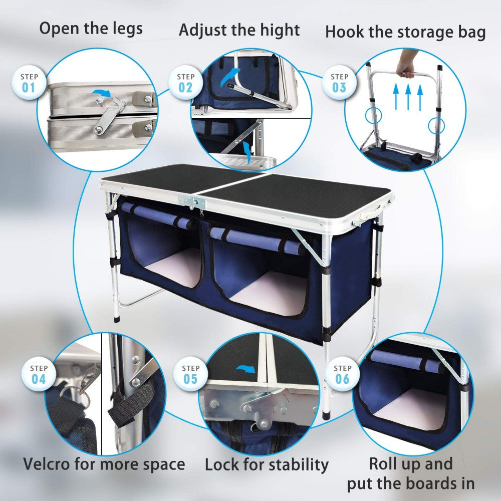 Folding Camping Table With Storage Compartment