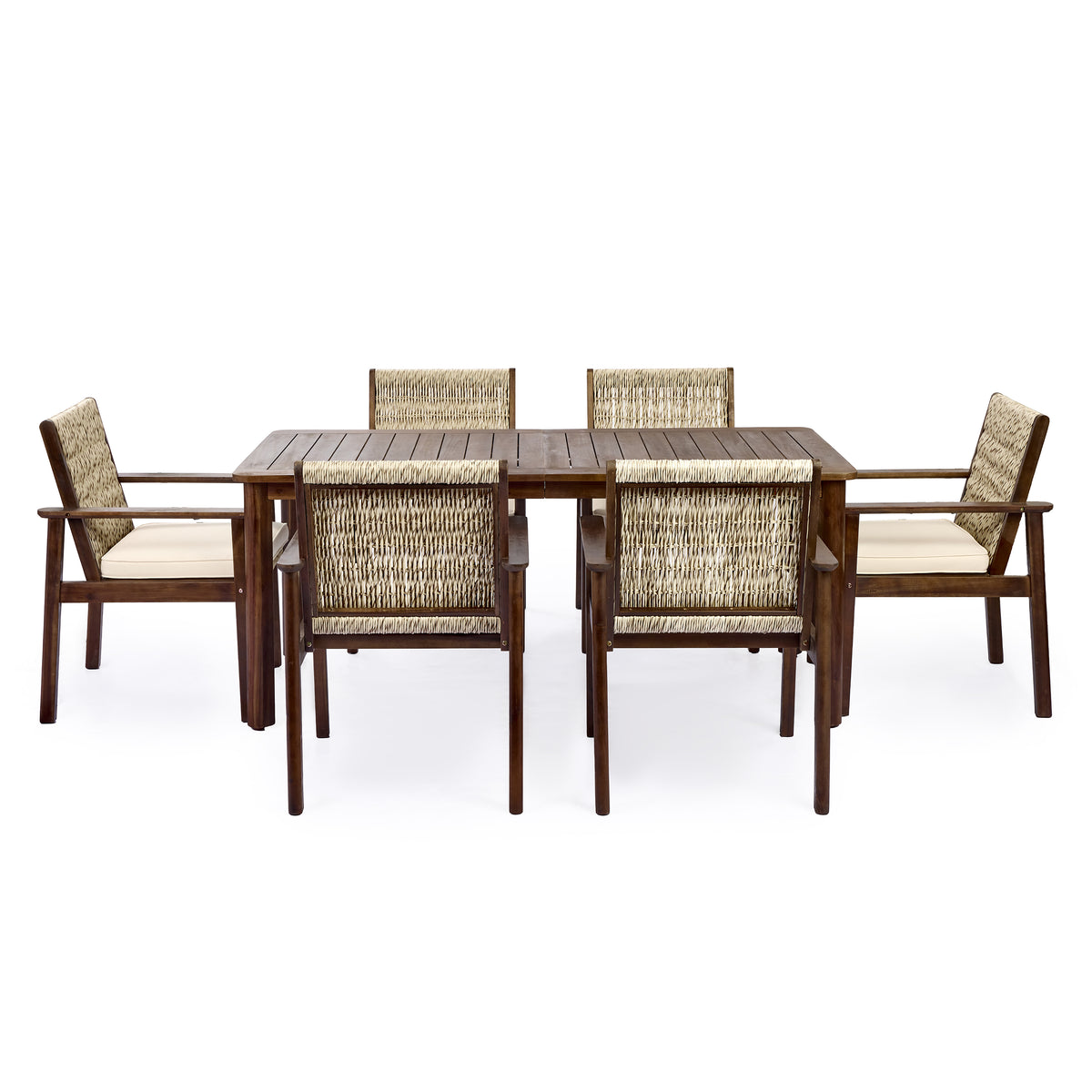 7 Piece Outdoor Acacia Wood Dining Set With Cushions