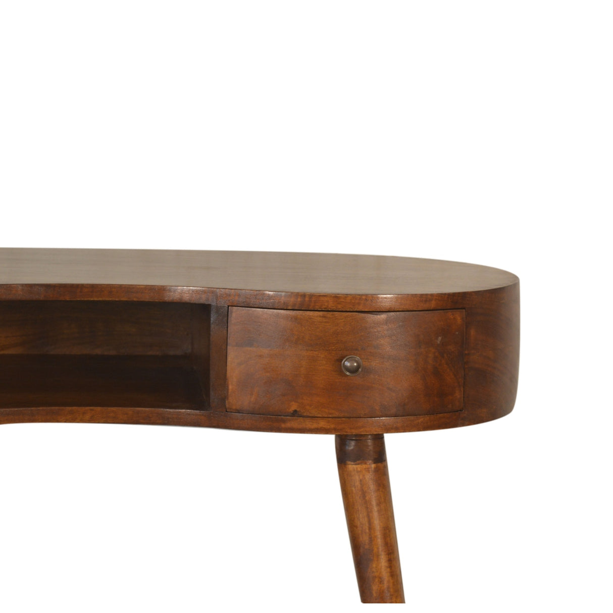 Solid Wood Chestnut Rounded Writing Desk, 1-Drawer, 1 Open-Slot