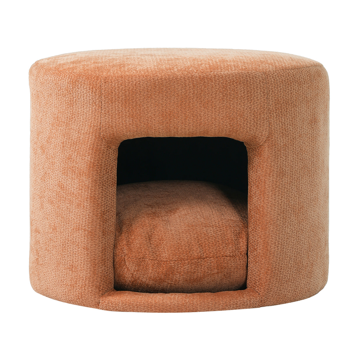 Orange Pet Friendly Ottoman with Removable Pet Cushion and Hidden Pet Nook