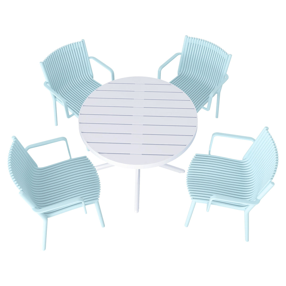 4 Modern Stackable Plastic Armchair Matched With Round Table