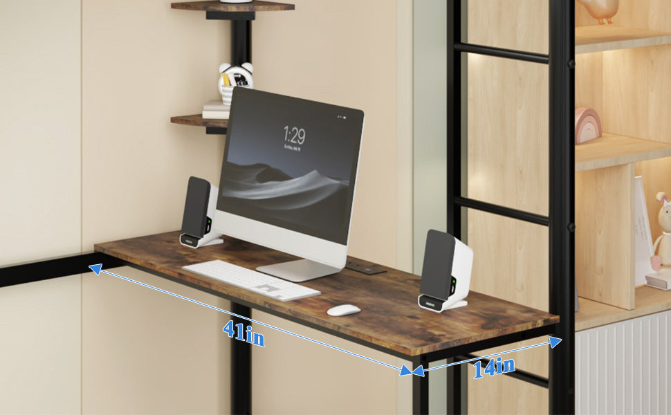 Twin Size Loft Bed Frame with Storage