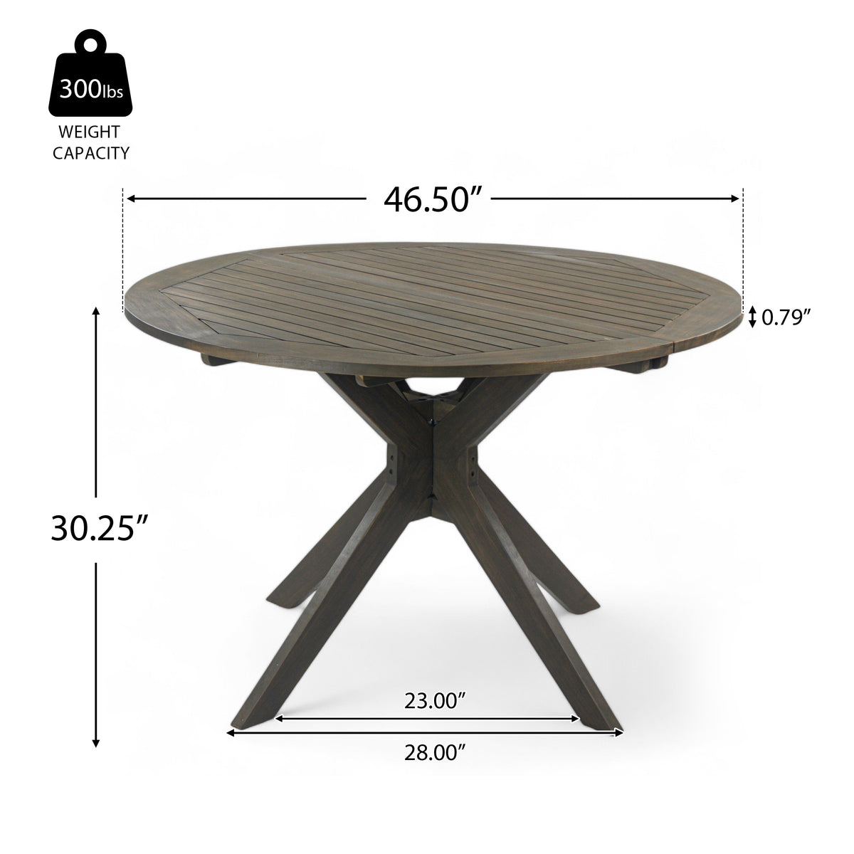 Stanford Outdoor Round Acacia Wood Dining Table with X Base