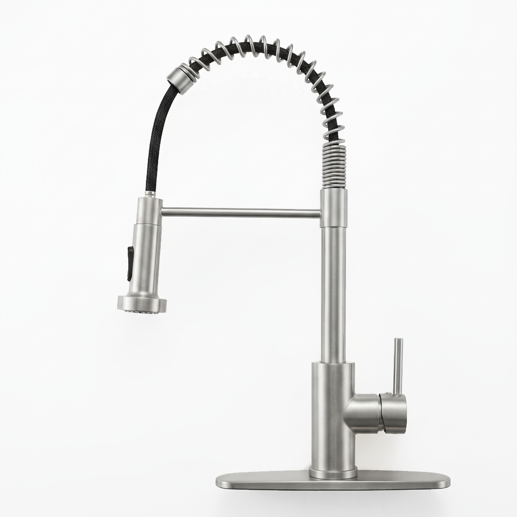 Brushed Nickel Kitchen Faucet with Pull Down Sprayer
