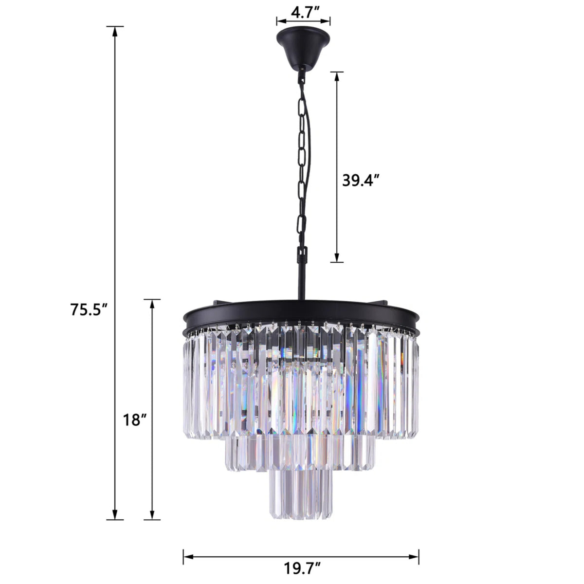 19.7-Inch 7-Light Dimmable Tiered Chandelier, Chrome