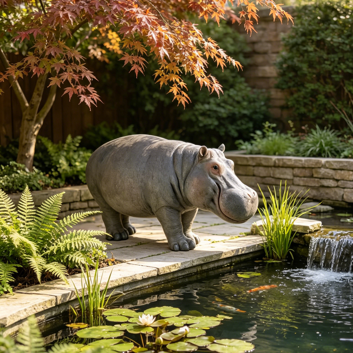 12.6'' Weather Resistant Hippopotamus Garden Statue