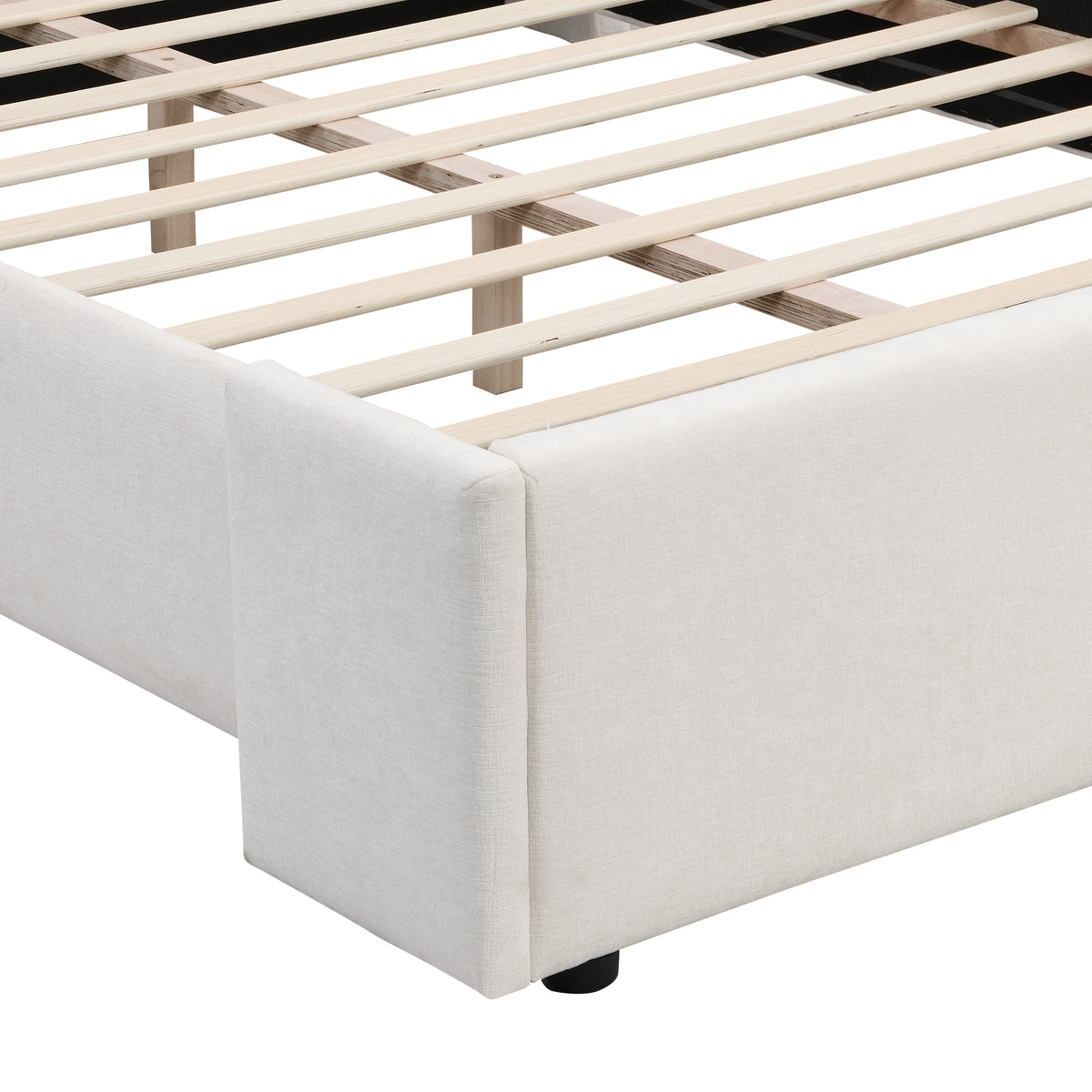 Elegant White Fabric Upholstered Wingback Bed, Queen