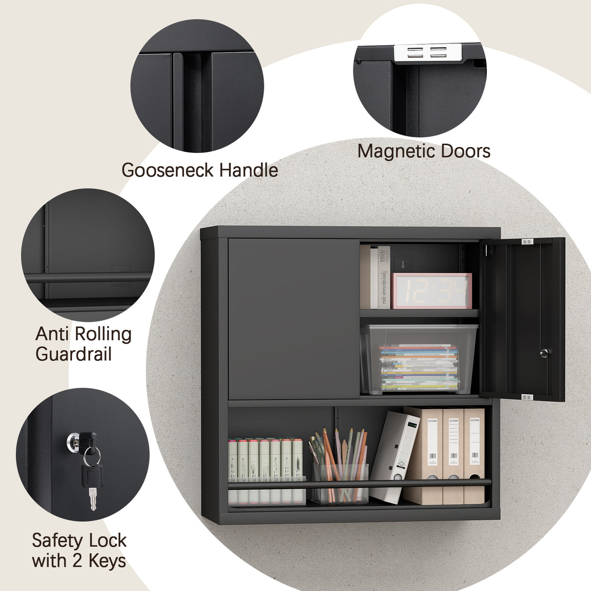 Metal Adjustable 2 Doors Storage Cabinet